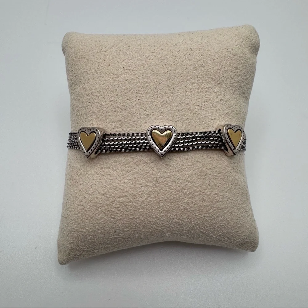 Brighton Retired Two Tone Reversible Heart Multi Strand Toggle Bracelet 7.5in